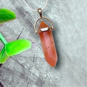 Pink Cherry Rose Lux Crystal Hex Quartz Gemstone .925 Sterling Silver Necklace